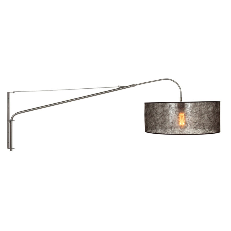 Staalkleurige wandlamp Elegant Classy 9325ST met Sizoflor zwarte kap - Afbeelding 2