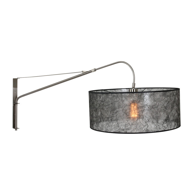 Staalkleurige wandlamp Elegant Classy 9325ST met Sizoflor zwarte kap - Afbeelding 12