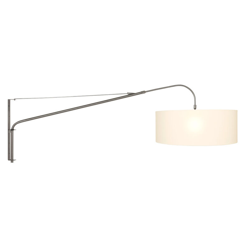 Stålfarvet væglampe Elegant Classy 9326ST med hvid fin linnedskærm - Billede 2
