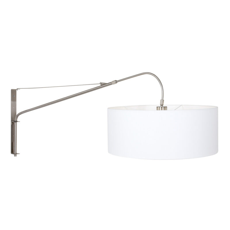 Stålfarvet væglampe Elegant Classy 9326ST med hvid fin linnedskærm - Billede 10