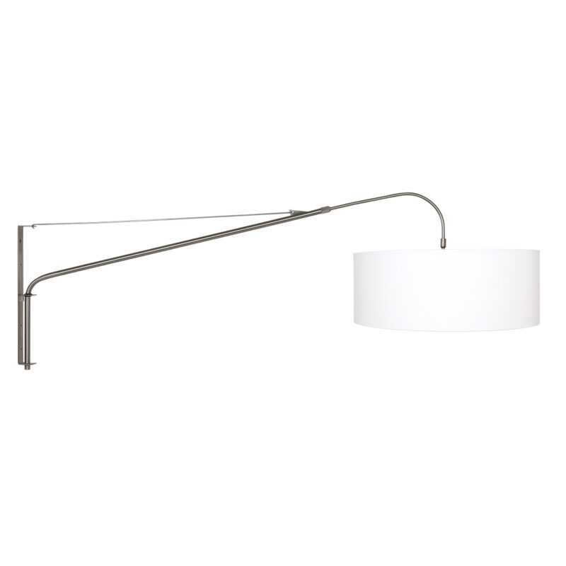Stålfarvet væglampe Elegant Classy 9326ST med hvid fin linnedskærm