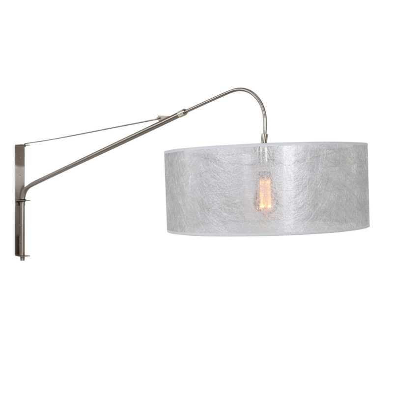 Staalkleurige wandlamp Elegant Classy 9327ST met Sizoflor zilver kap - Afbeelding 13
