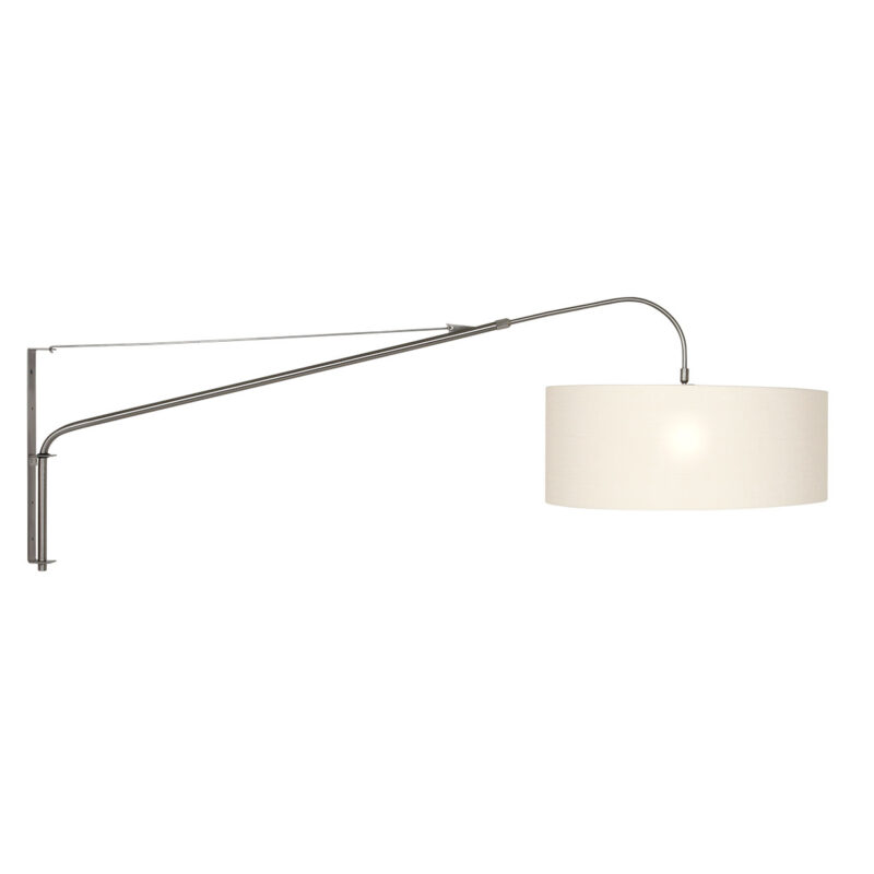 Staalkleurige wandlamp Elegant Classy 9328ST met wit grof linnen kap - Afbeelding 2