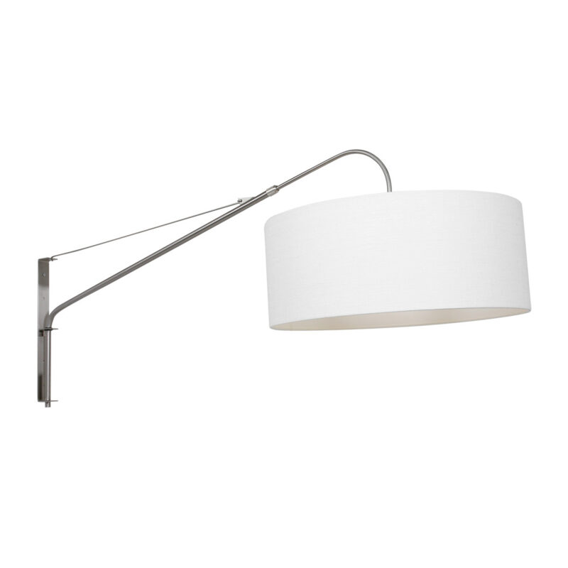 Staalkleurige wandlamp Elegant Classy 9328ST met wit grof linnen kap - Afbeelding 9