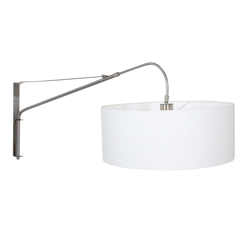 Staalkleurige wandlamp Elegant Classy 9328ST met wit grof linnen kap - Afbeelding 10