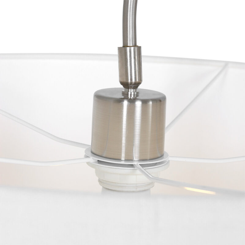 Staalkleurige wandlamp Elegant Classy 9328ST met wit grof linnen kap - Afbeelding 3