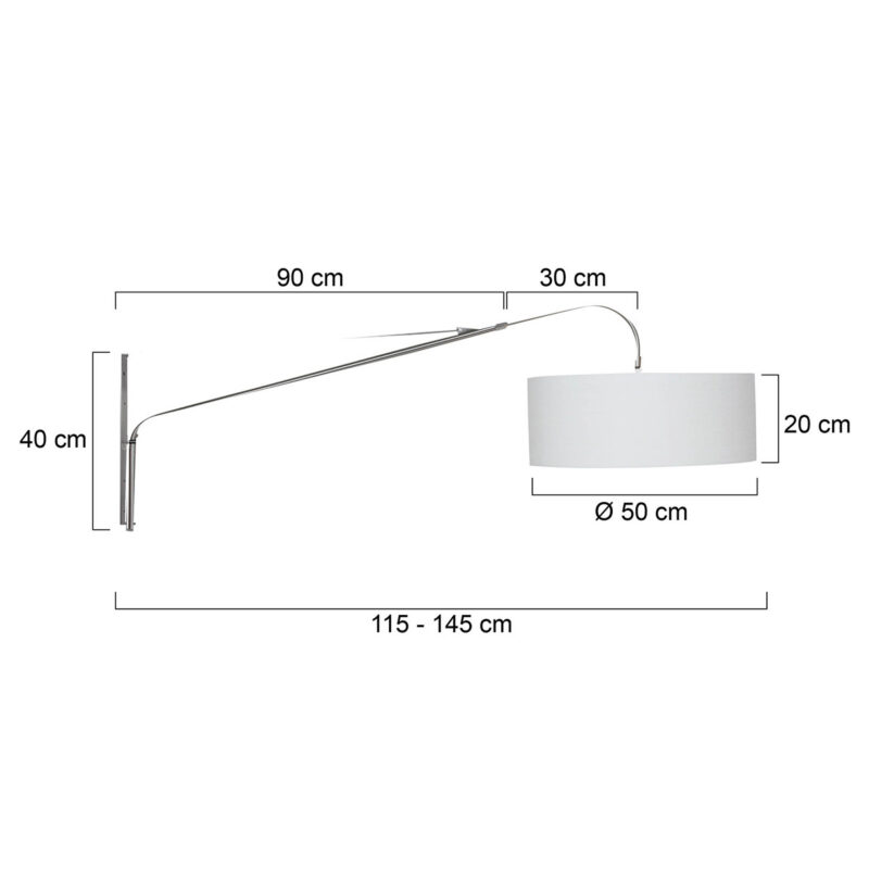 Staalkleurige wandlamp Elegant Classy 9328ST met wit grof linnen kap - Afbeelding 6