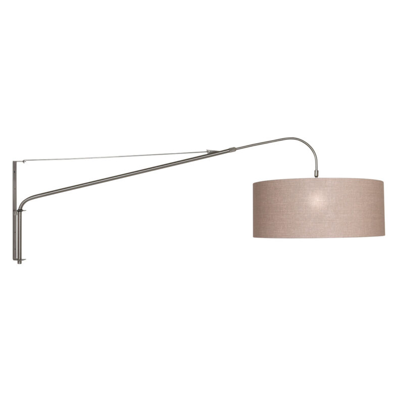 Staalkleurige wandlamp Elegant Classy 9329ST met grijs grof linnen kap - Afbeelding 2