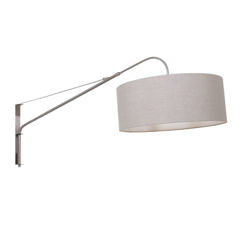 Staalkleurige wandlamp Elegant Classy 9329ST met grijs grof linnen kap - Afbeelding 9