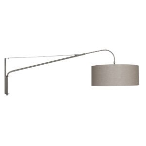 Staalkleurige wandlamp Elegant Classy 9329ST met grijs grof linnen kap