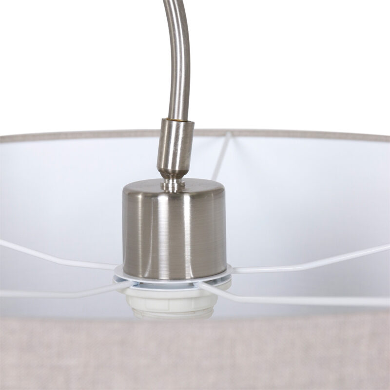 Staalkleurige wandlamp Elegant Classy 9329ST met grijs grof linnen kap - Afbeelding 3