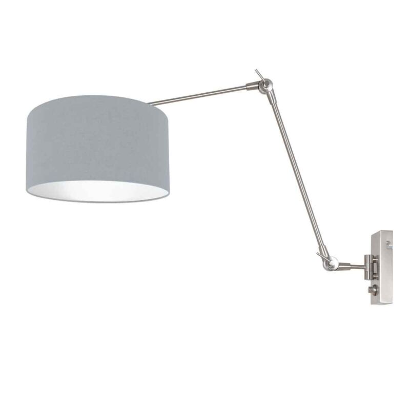 Staalkleurige wandlamp Prestige Chic 3955ST met blauw linnen kap - Afbeelding 2