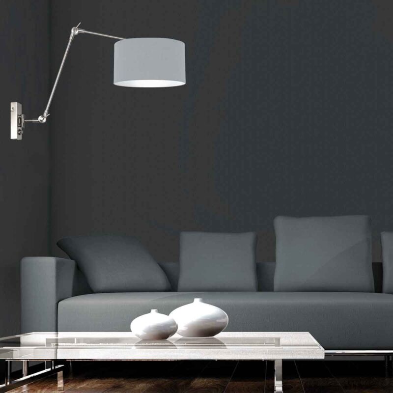 Staalkleurige wandlamp Prestige Chic 3955ST met blauw linnen kap - Afbeelding 3