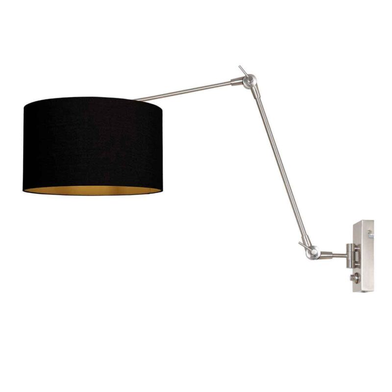 Staalkleurige wandlamp Prestige Chic 3985ST met zwart linnen kap - Afbeelding 2
