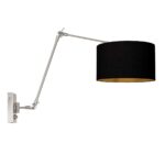 Staalkleurige wandlamp Prestige Chic 3985ST met zwart linnen kap