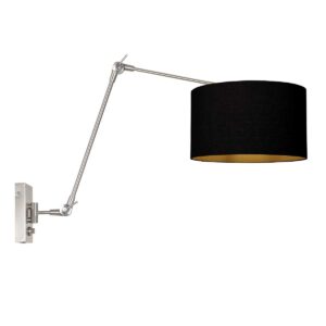 Staalkleurige wandlamp Prestige Chic 3985ST met zwart linnen kap