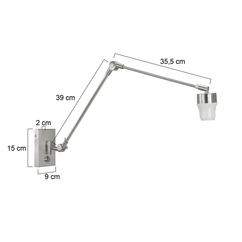 Staalkleurige wandlamp Prestige Chic 7396ST zonder kap - Afbeelding 6