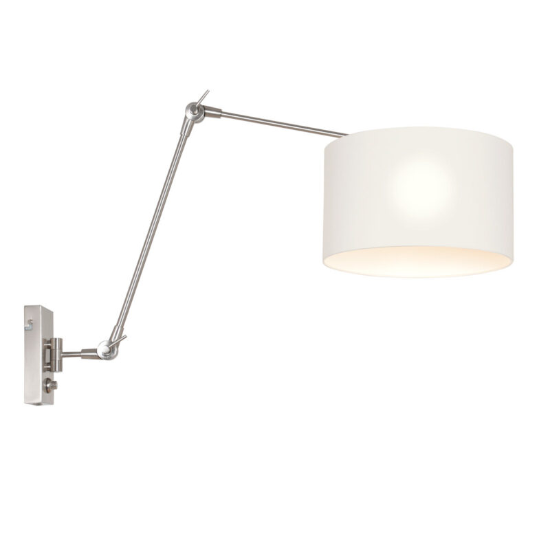 Staalkleurige wandlamp Prestige Chic 8106ST met wit fijn linnen kap - Afbeelding 2