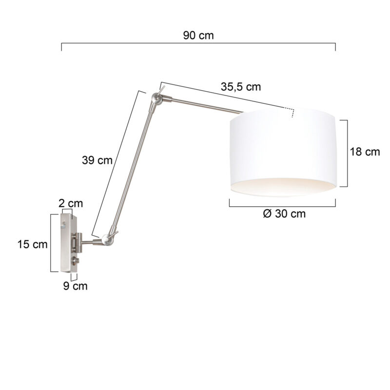 Staalkleurige wandlamp Prestige Chic 8106ST met wit fijn linnen kap - Afbeelding 6