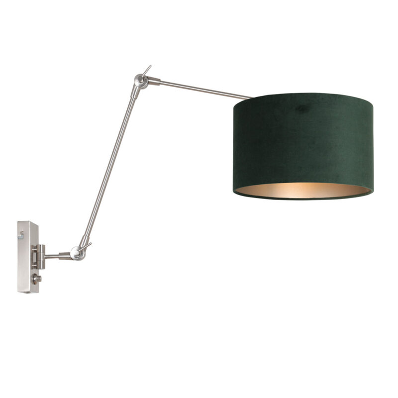 Staalkleurige wandlamp Prestige Chic 8109ST met groen velours kap - Afbeelding 2