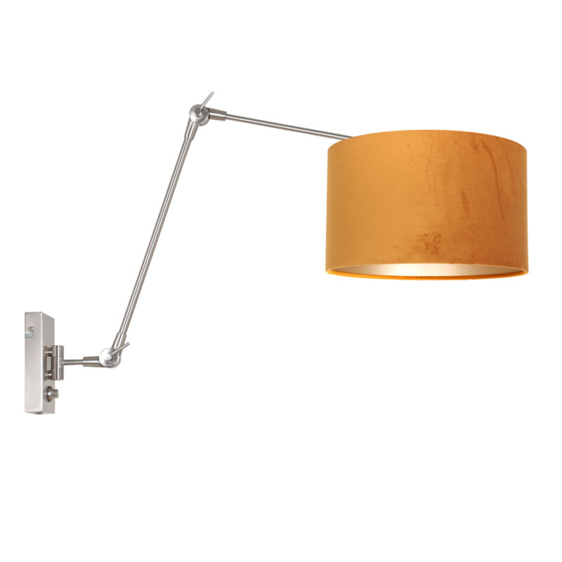 Staalkleurige wandlamp Prestige Chic 8111ST met goud velours kap - Afbeelding 2