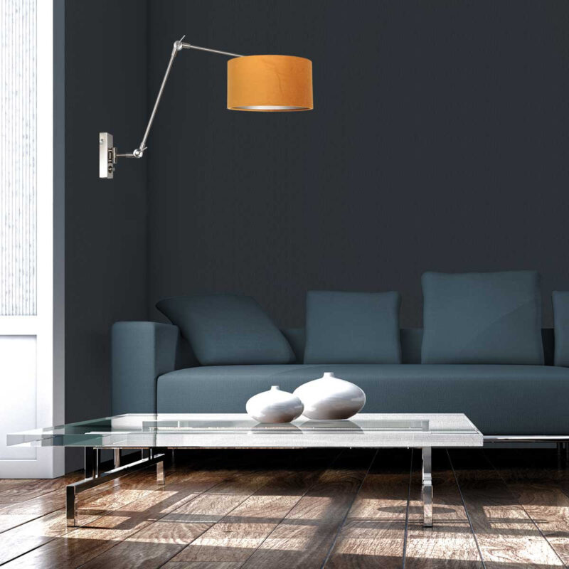 Staalkleurige wandlamp Prestige Chic 8111ST met goud velours kap - Afbeelding 3