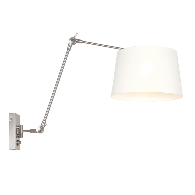 Staalkleurige wandlamp Prestige Chic 9722ST met wit fijn linnen kap - Afbeelding 2