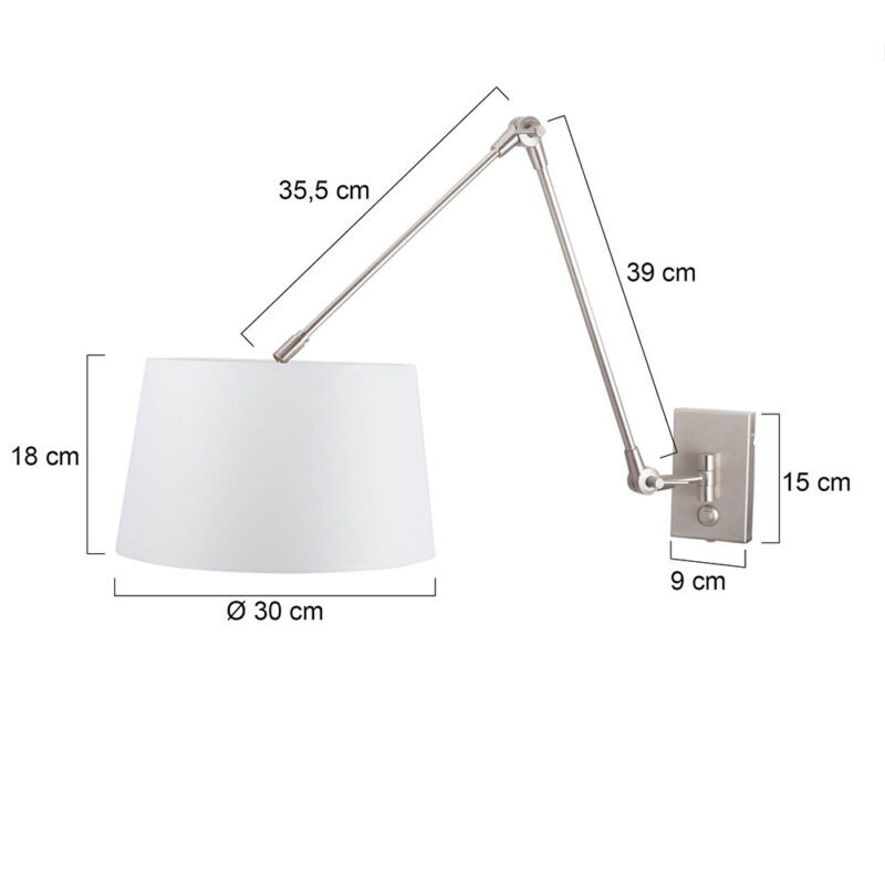 Staalkleurige wandlamp Prestige Chic 9722ST met wit fijn linnen kap - Afbeelding 6