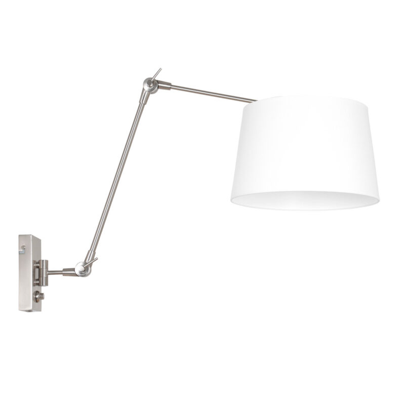 Staalkleurige wandlamp Prestige Chic 9722ST met wit fijn linnen kap