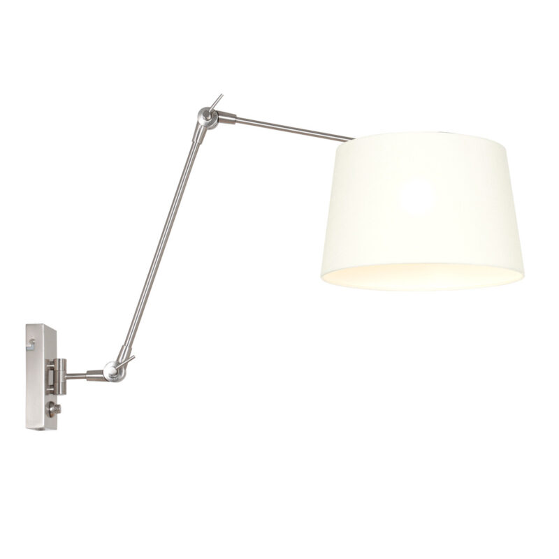 Staalkleurige wandlamp Prestige Chic 9723ST met wit grof linnen kap - Afbeelding 2