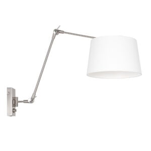 Staalkleurige wandlamp Prestige Chic 9723ST met wit grof linnen kap
