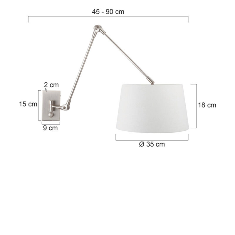Staalkleurige wandlamp Prestige Chic 9723ST met wit grof linnen kap - Afbeelding 6