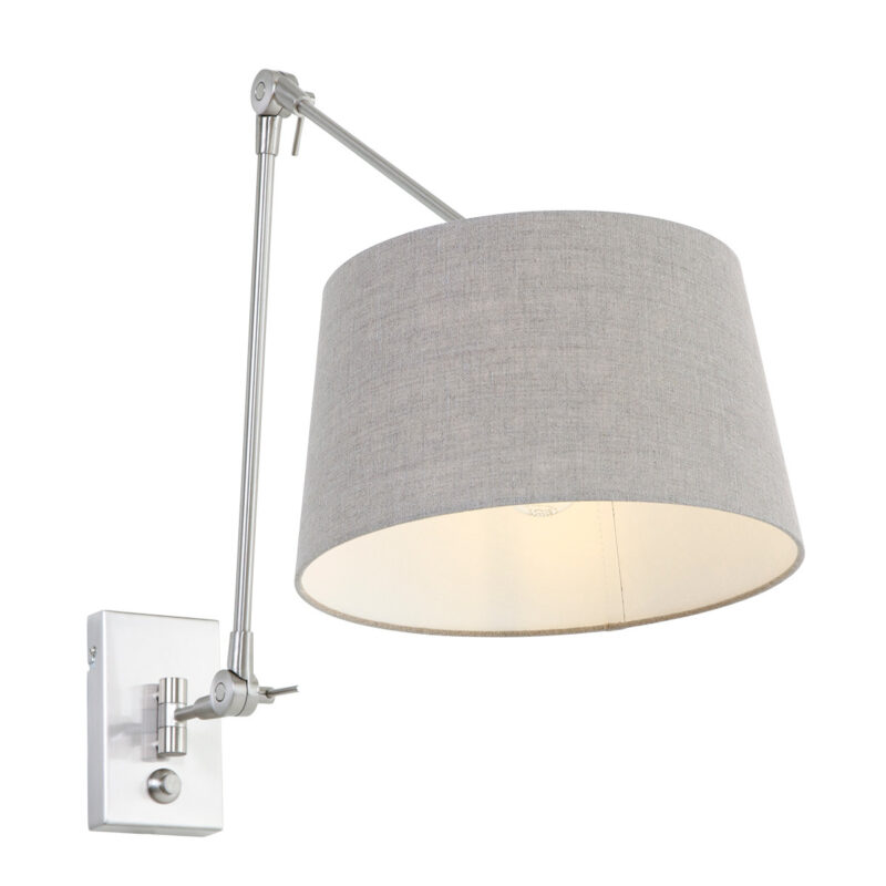 Staalkleurige wandlamp Prestige Chic 9724ST met grijs grof linnen kap - Afbeelding 15