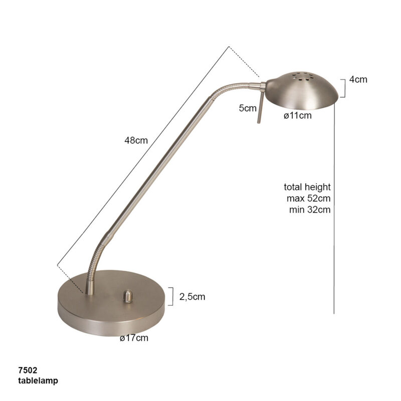 Stalen tafellamp Biron 1 lichts 7502ST met draai dimmer 2700 Kelvin - Afbeelding 7