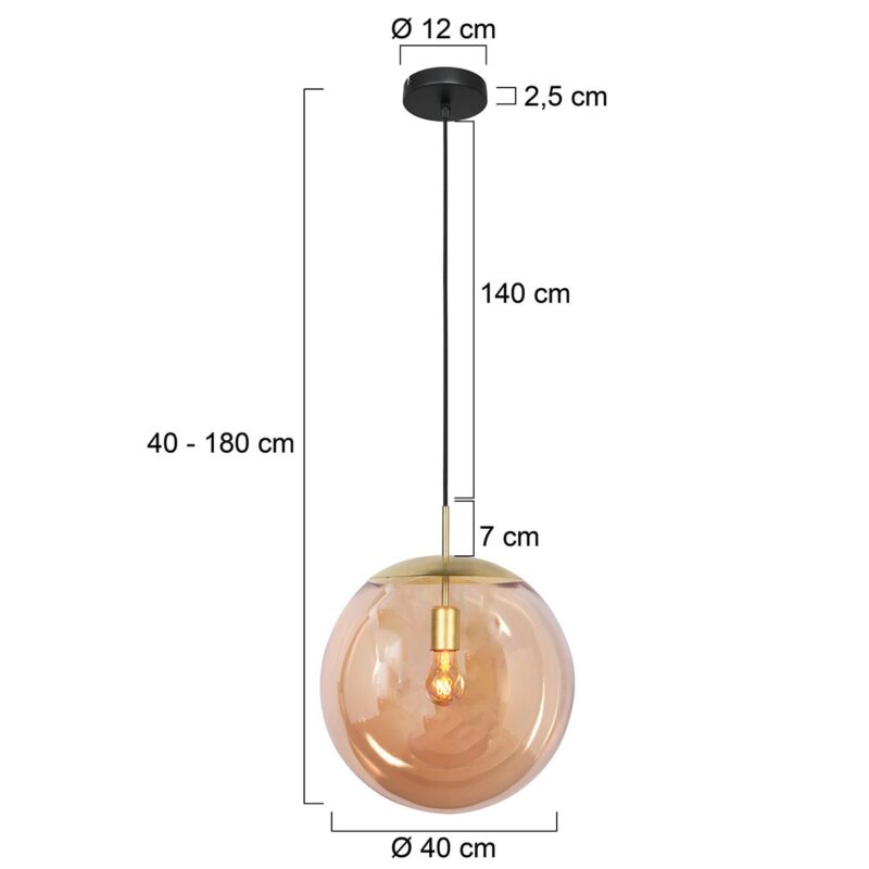 Stijlvolle hanglamp Bollique 4186ME Glazen Bol 40cm - Afbeelding 7