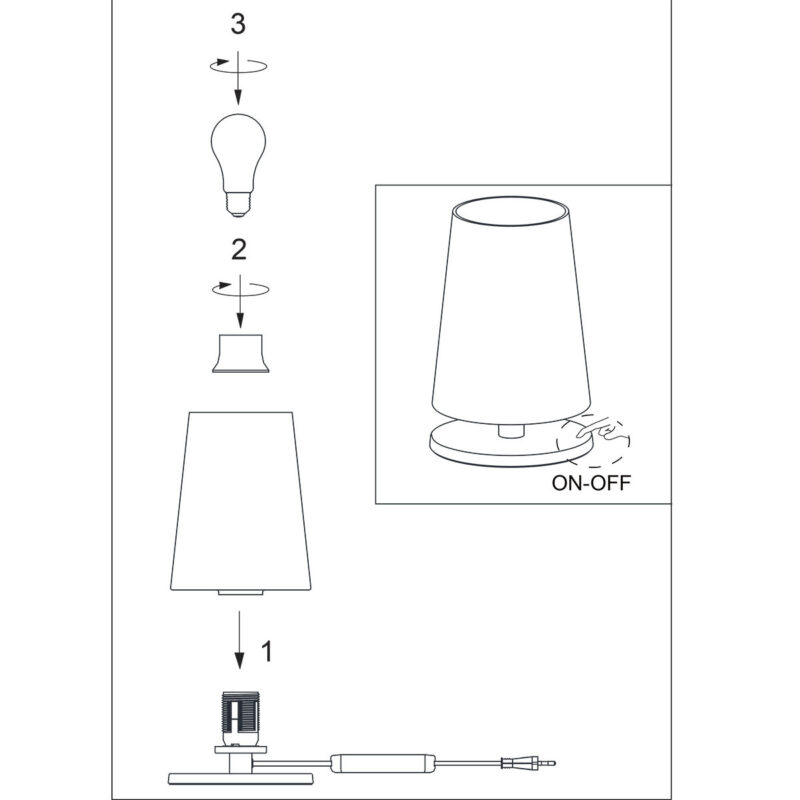 Tafellamp Ancilla 3103ZW Zwart E27 fitting Touch on/off - Afbeelding 10