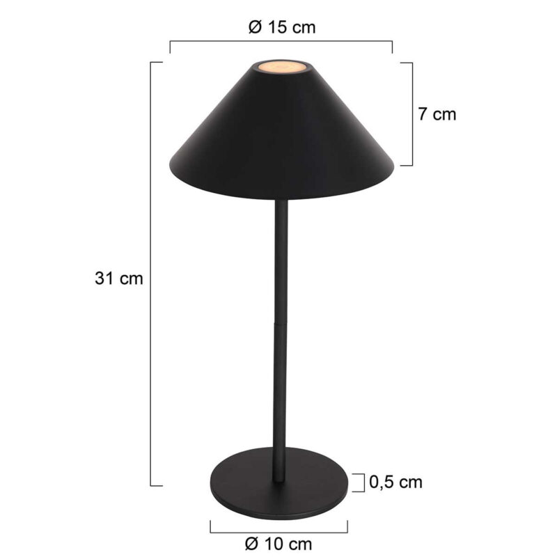 Tafellamp Ancilla 3353ZW Zwart oplaadbaar en dimbaar - Afbeelding 7
