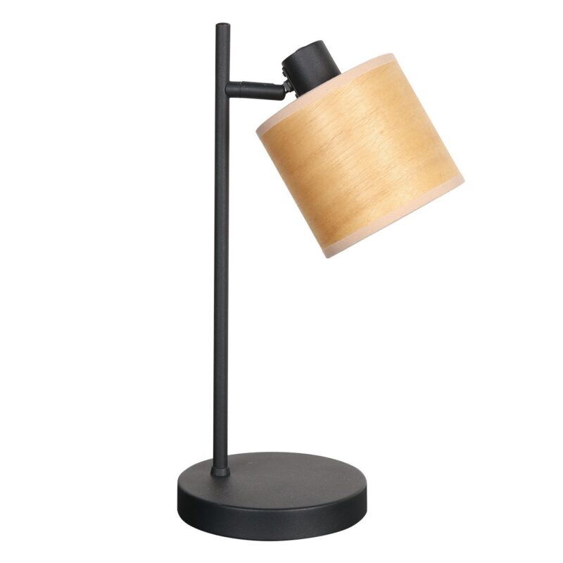 Tafellamp Bambus 3669ZW Zwart 1 lichts met houten kapje - Afbeelding 2