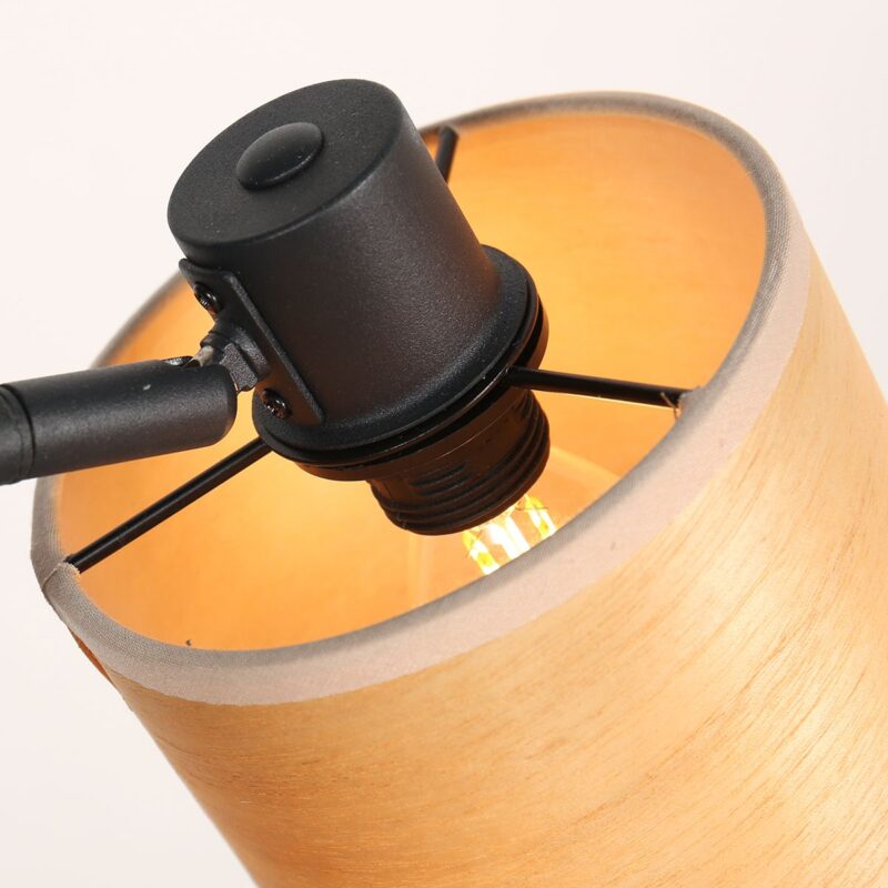 Tafellamp Bambus 3669ZW Zwart 1 lichts met houten kapje - Afbeelding 9
