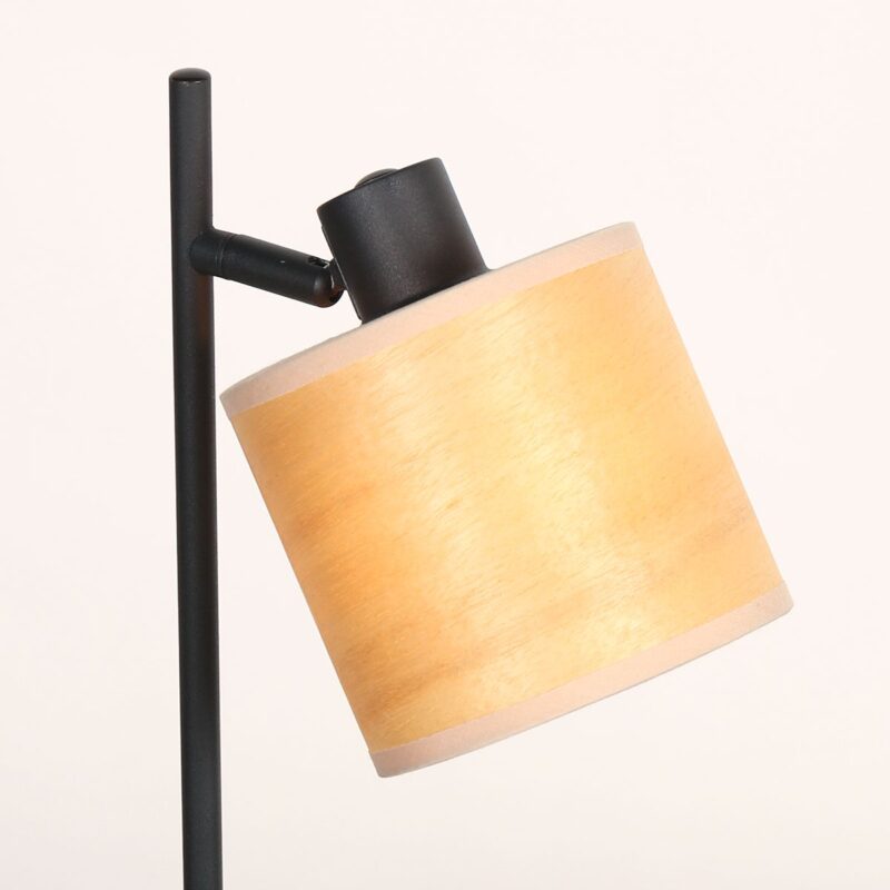 Tafellamp Bambus 3669ZW Zwart 1 lichts met houten kapje - Afbeelding 3
