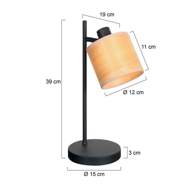 Tafellamp Bambus 3669ZW Zwart 1 lichts met houten kapje - Afbeelding 6
