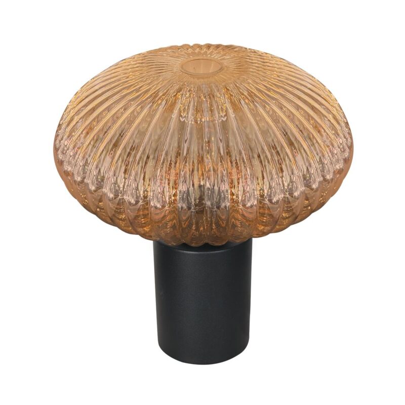 Tafellamp Bloeba 4235ZW met amberkleurig ribbelglas - Afbeelding 2