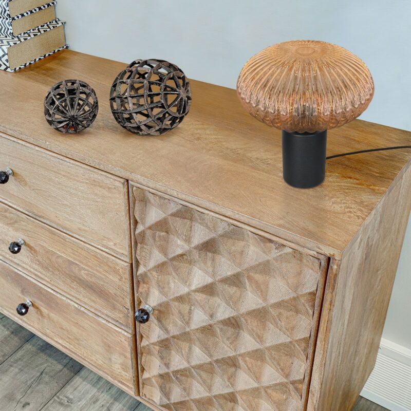 Tafellamp Bloeba 4235ZW met amberkleurig ribbelglas - Afbeelding 3