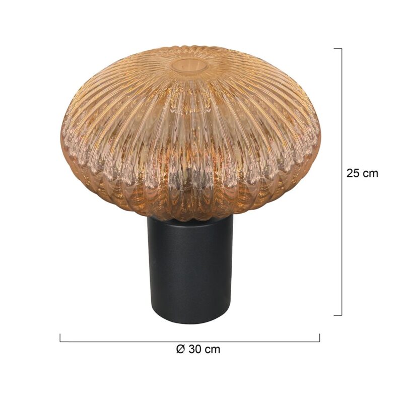 Tafellamp Bloeba 4235ZW met amberkleurig ribbelglas - Afbeelding 7