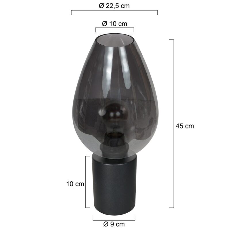 Tafellamp Bloeba 4377ZW met rookglas druppelkap Ø22,5 cm - Afbeelding 6