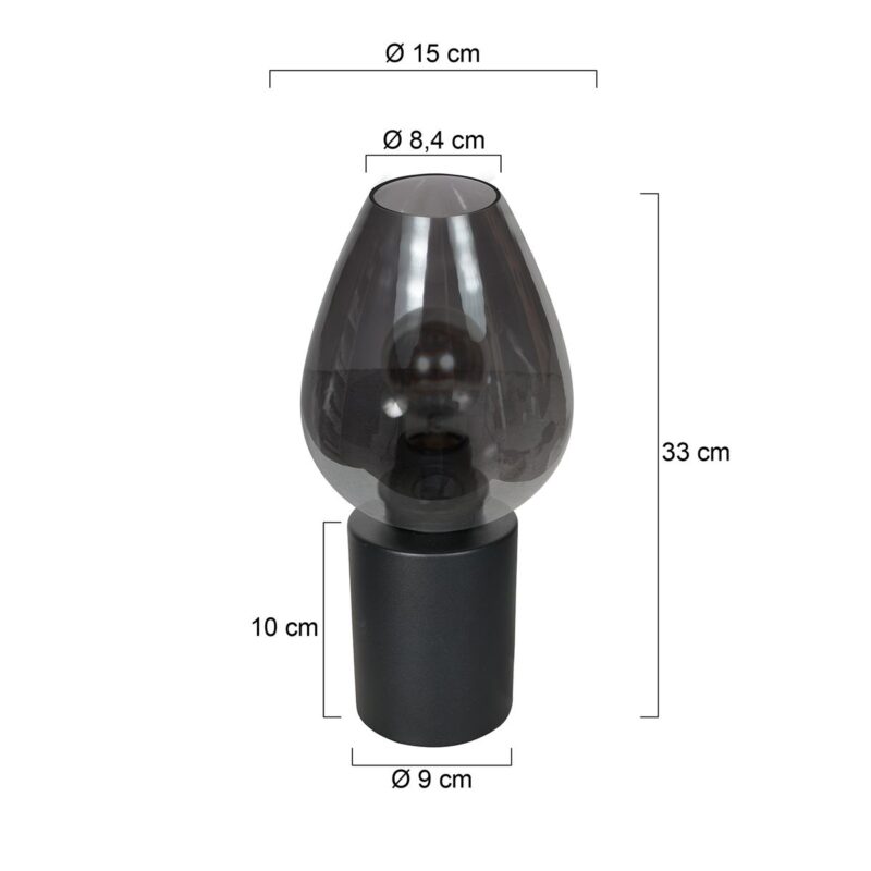 Tafellamp Bloeba 4378ZW met rookglas druppelkap Ø15 cm - Afbeelding 6