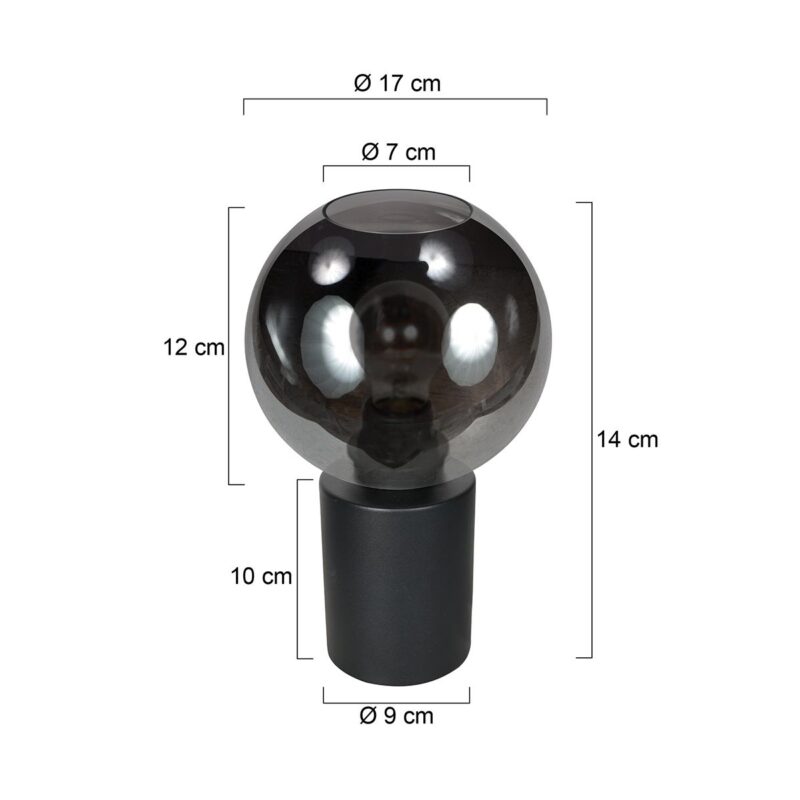 Tafellamp Bloeba 4379ZW met rookglas kap Ø15 cm - Afbeelding 6