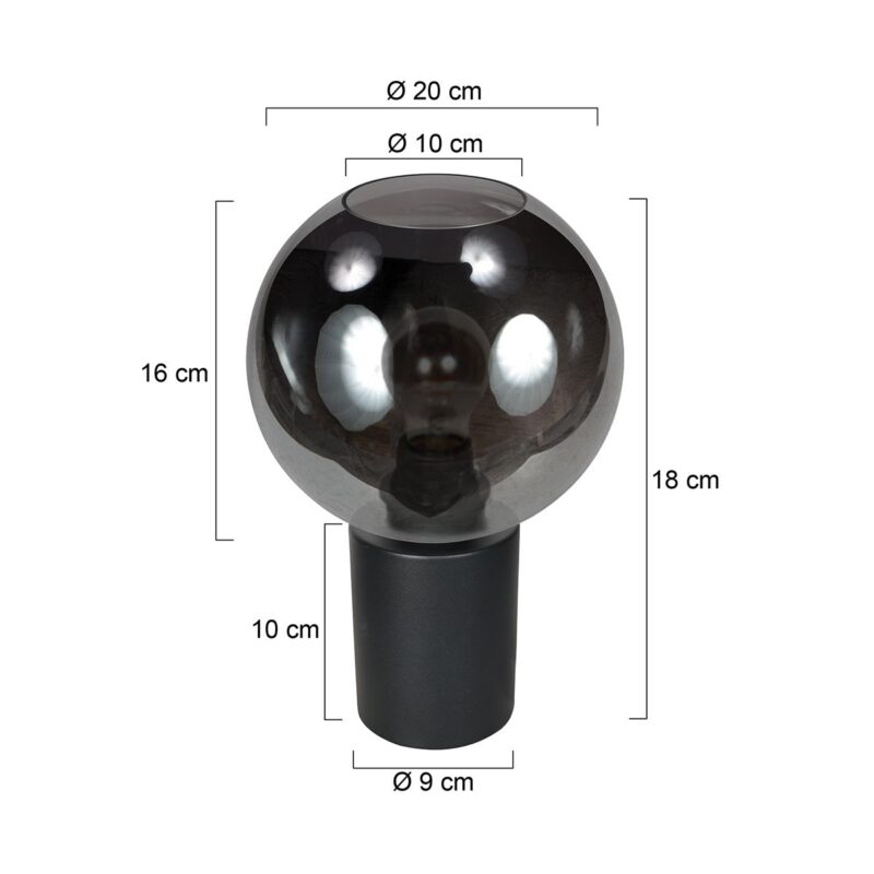 Tafellamp Bloeba 4380ZW met rookglas kap Ø20 cm - Afbeelding 6