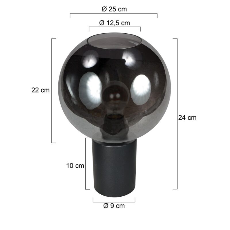 Tafellamp Bloeba 4381ZW met rookglas kap Ø25 cm - Afbeelding 6