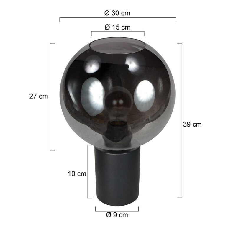 Tafellamp Bloeba 4382ZW met rookglas kap Ø30 cm - Afbeelding 6